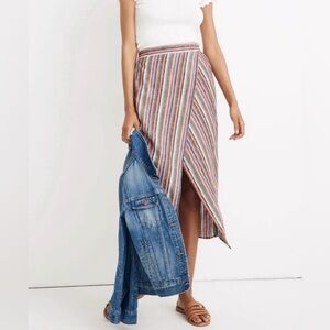 Madewell Colorful Casual Linen Resortwear Midi Skirt (XL)
